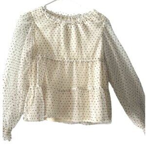 Off-White Polka Dot, sheer, Long Sleeve Blouse